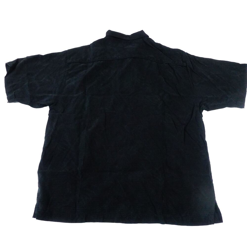 Tommy Bahama Silk Black Tropical Hawaiian Textured Button Up Shirt Large